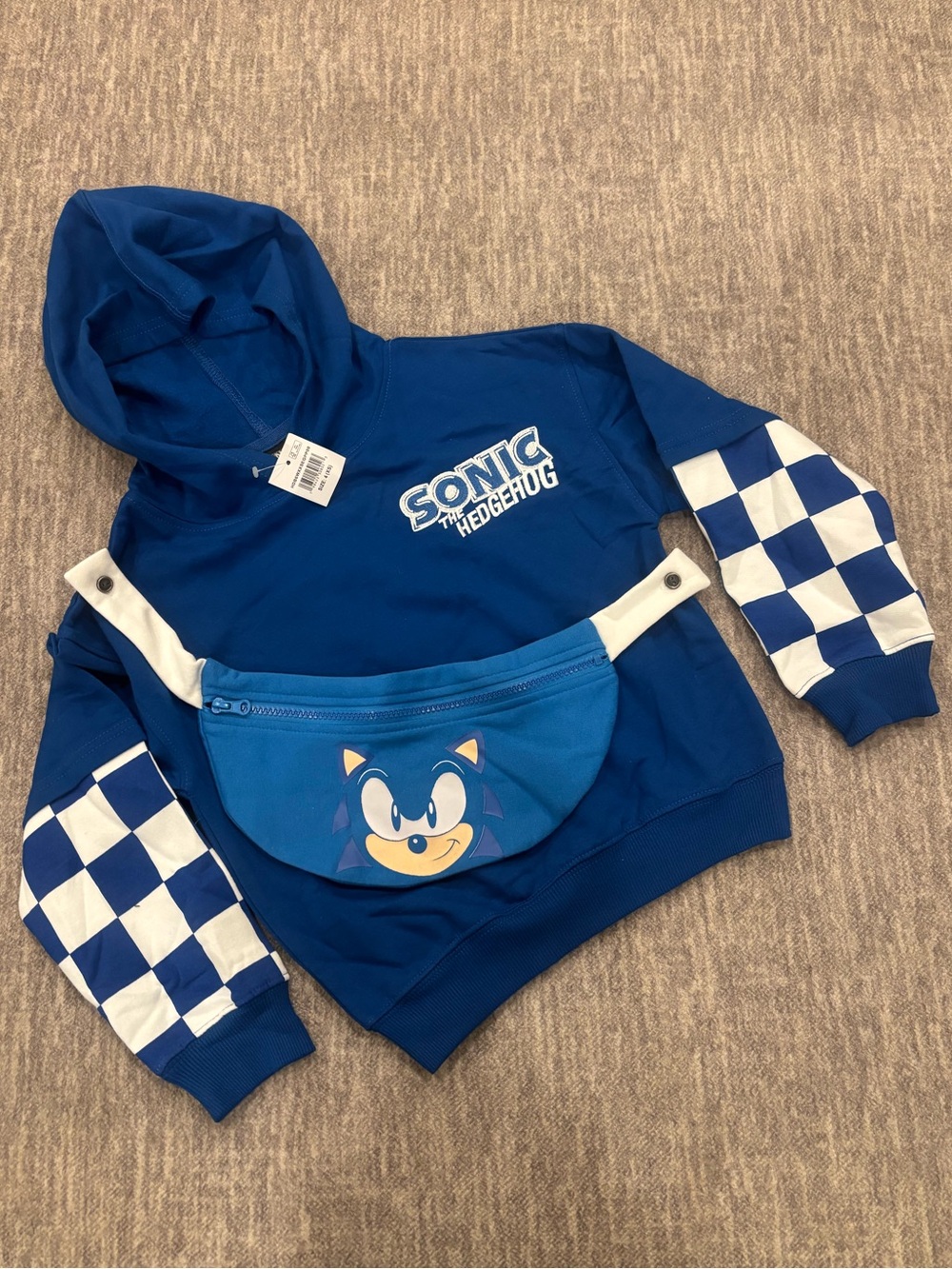 Sonic the Hedgehog Blue Kids Hoodie with Checkered Sleeves